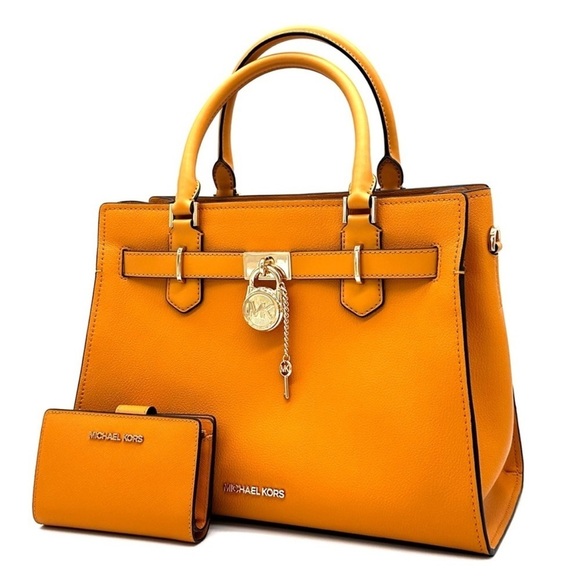 Michael Kors Medium Hamilton Leather Satchel Bag & Medium Bifold Wallet Cider - Picture 2 of 15